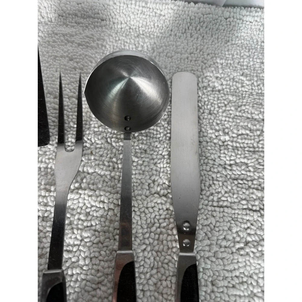 Vintage Stainless Japan 4pc Kitchen Utensil Set Mid Century Modern Black Handles